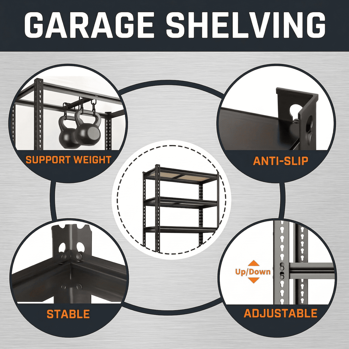 UBERLYFE Heavy Duty Garage Shelving Unit, 2000 lbs Metal Storage Shelves, 5-Tier Adjustable Steel Shelving Rack, Freestanding Garage Storage Rack