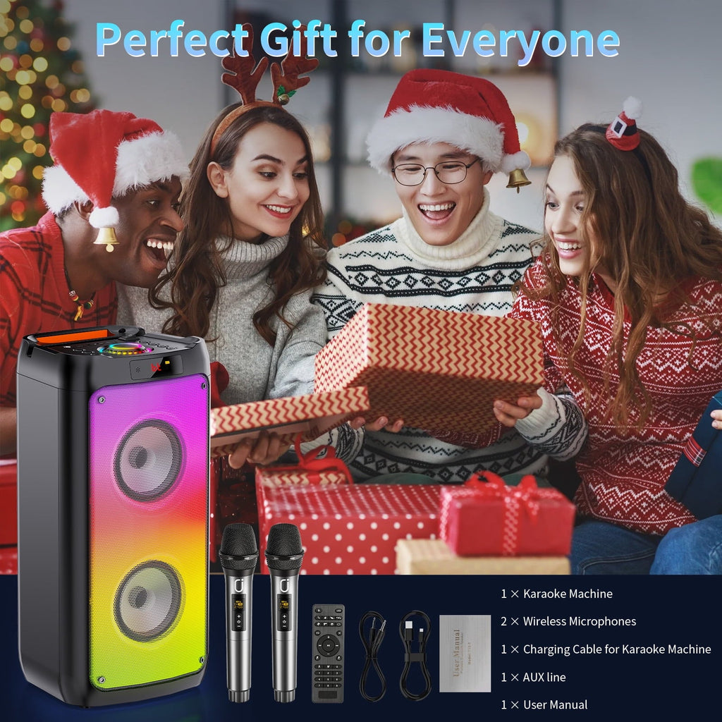 JYX Karaoke Machine, Home Karaoke Party Speaker for Adults, Bluetooth Speaker with 2 Microphone, Dazzling Light