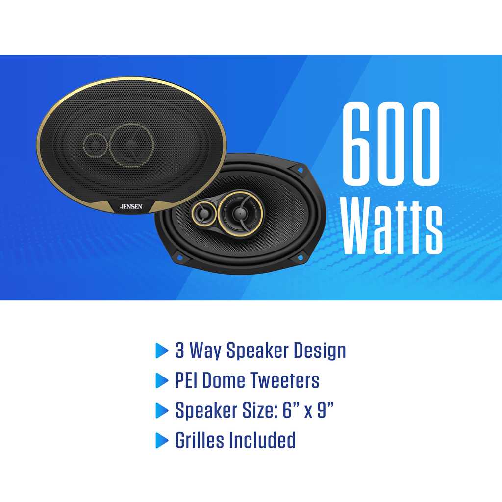 Jensen 6"x9" 3-Way Aramid Fiber Coaxial Car Speakers (Pair), 1200W Peak Power, 200W RMS - WJS69R