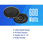 Jensen 6"x9" 3-Way Aramid Fiber Coaxial Car Speakers (Pair), 1200W Peak Power, 200W RMS - WJS69R