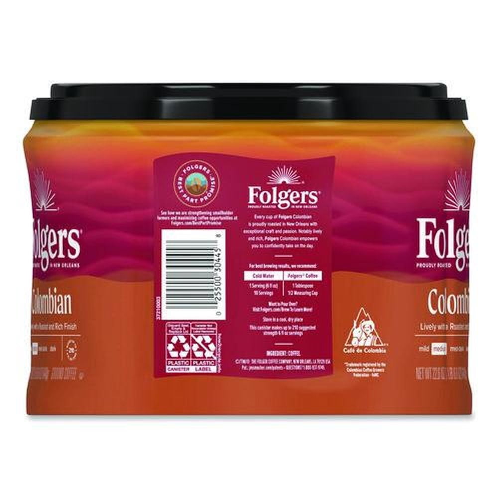 6 pack) Folgers Colombian Ground Coffee, Medium Roast, 22.6 oz Canister