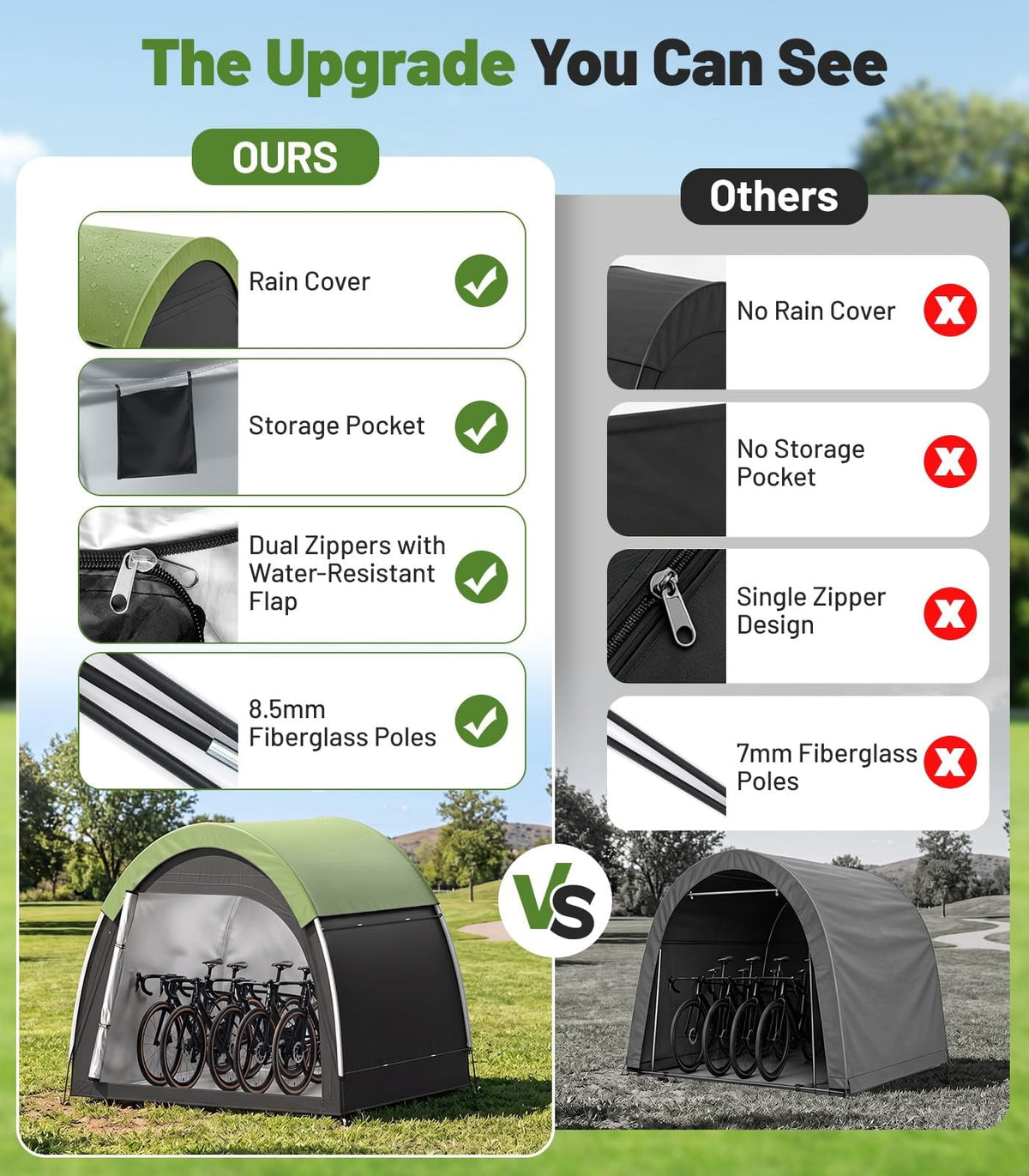 Housolution Bike Tent, Outdoor Bike Storage Shed, Waterproof Bicycle Cover with 210d Oxford, Portable Bicycle Tent for 4-5 Bikes, Lawn Mower