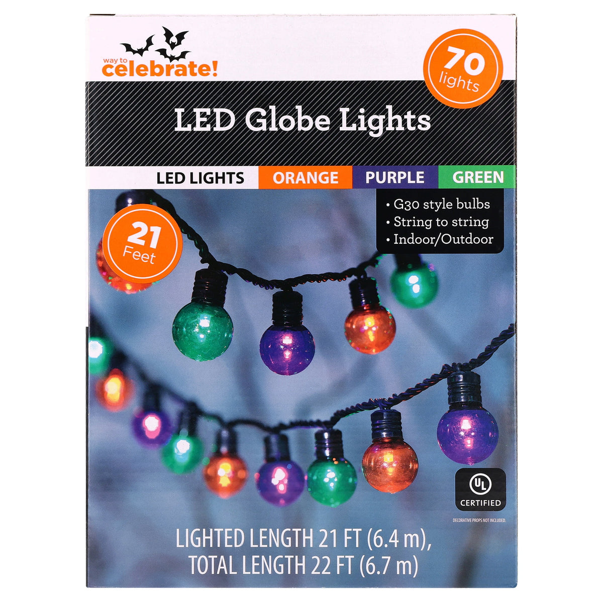 Indoor/Outdoor 70-Count LED G30 Globe String Lights, 21', Halloween by Way To Celebrate