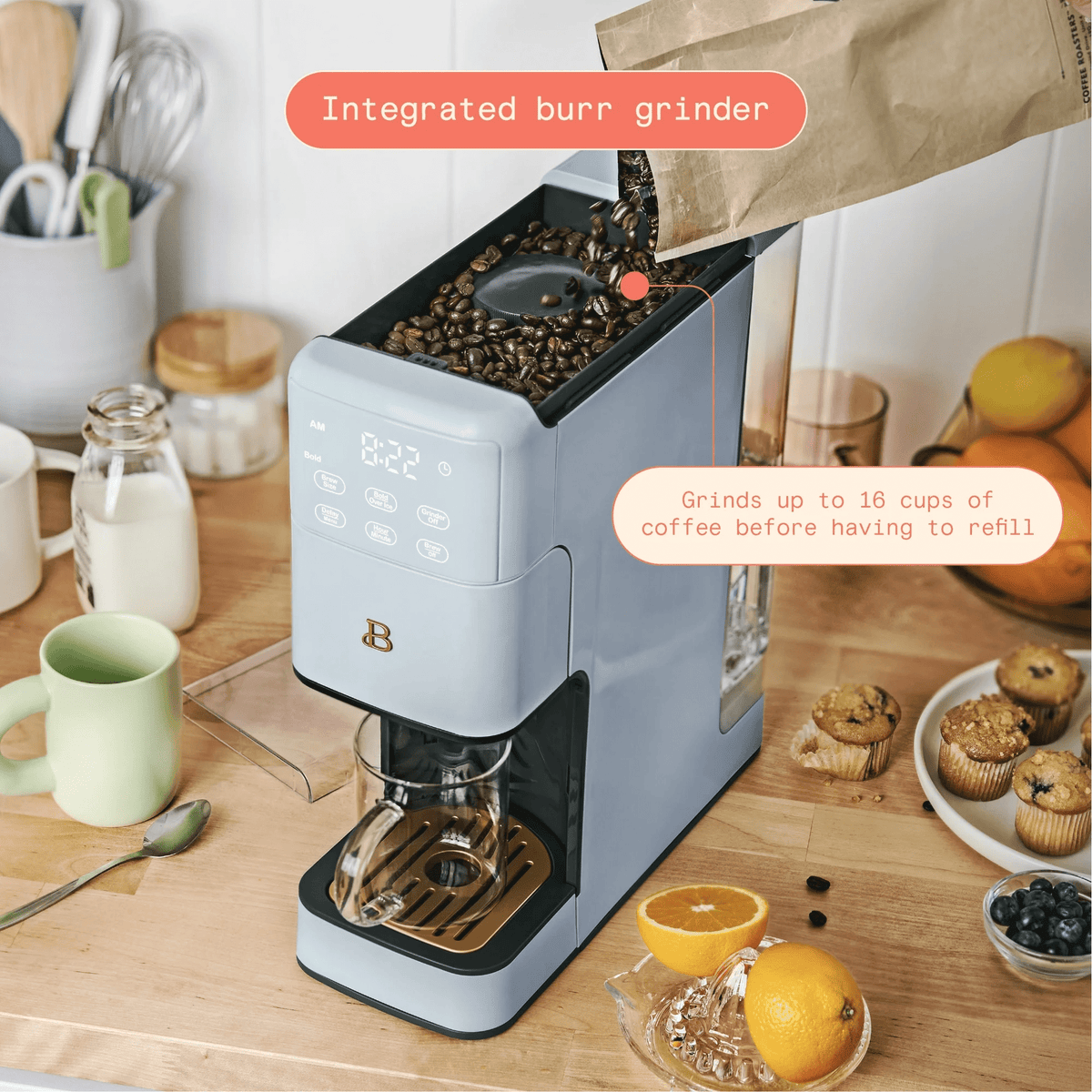 Beautiful Perfect Grind Programmable Single-Serve Brewer, Cornflower Blue