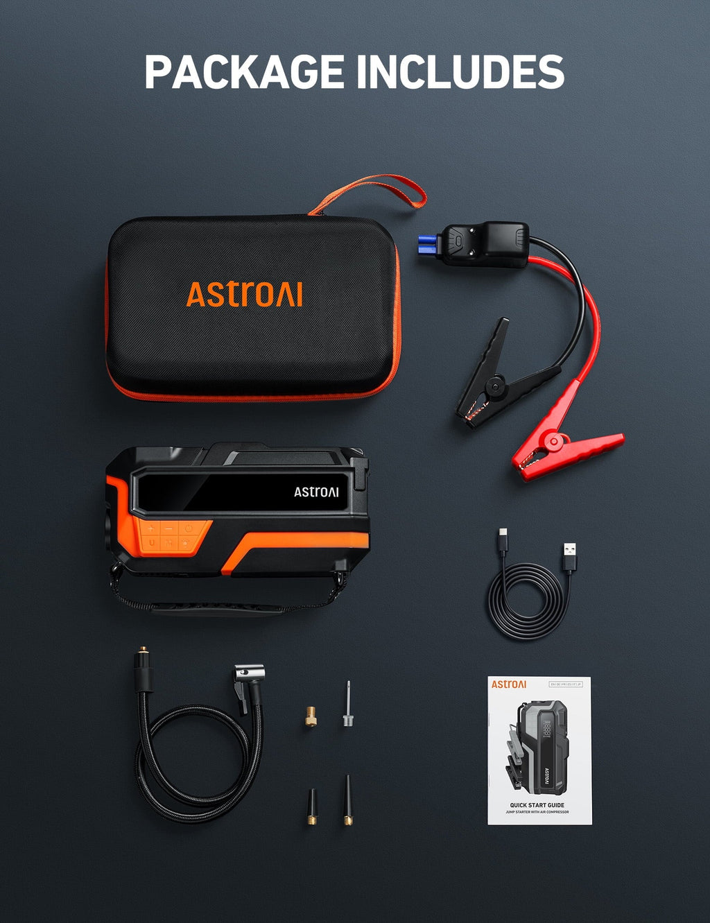 AstroAI M12 Portable Jump Starter with 150PSI Air Compressor, 6000A Car Battery Booster Pack (All Gas &10L Diesel) with Tire Inflator, LED Display