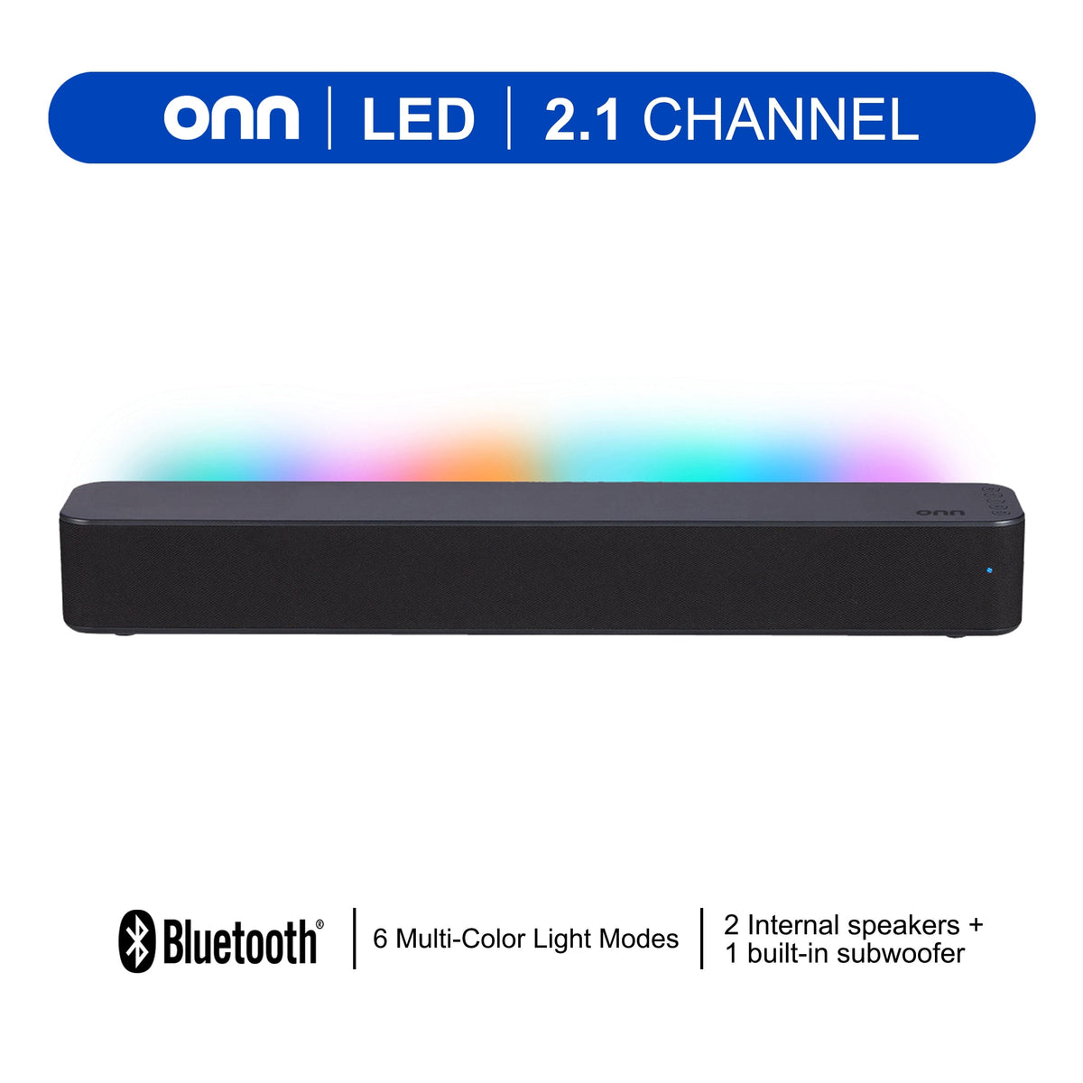 onn 20 in Bluetooth 2.1 Channel Soundbar with Multi-Color LED Lighting, Black