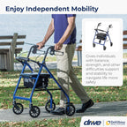 Drive Medical 4-Wheel Rollator Walker With Padded Seat, Backrest And 6-Inch Wheels - Blue
